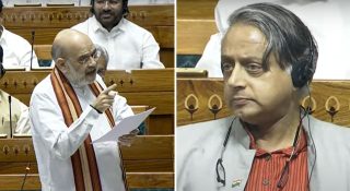 അമിത്ഷാക്ക് കൈയ്യടിച്ച് ശശിതരൂര്; കോണ്ഗ്രസ് ബെഞ്ചിലിരുന്ന് ബിജെപിക്ക് വിസിലടിക്കുന്ന വിശ്വപൗരന്
