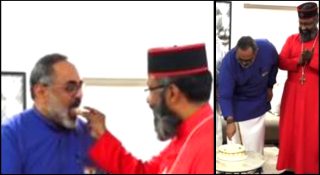 കേക്കുമായി ക്രിസ്ത്യൻ സഭാ നേതാക്കൾ മാരാർജി ഭവനിൽ; രാജീവ് ചന്ദ്രശേഖറിന് നന്ദി അർപ്പിച്ചു