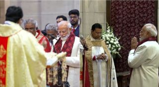 നരേന്ദ്രമോദി പള്ളിയിൽ; പുറത്ത് പ്രതിഷേധം; ആരാധനാ സ്വാതന്ത്ര്യം നിഷേധിച്ചെന്ന് ആരോപണം