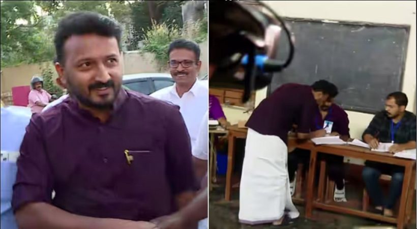 ഒളിവിൽ നിന്നും പുറത്തേക്ക്; വോട്ട് രേഖപ്പെടുത്തി രാഹുൽ; ബൊക്കെ നൽകി സ്വീകരിച്ച് കോൺഗ്രസ് പ്രവർത്തകർ